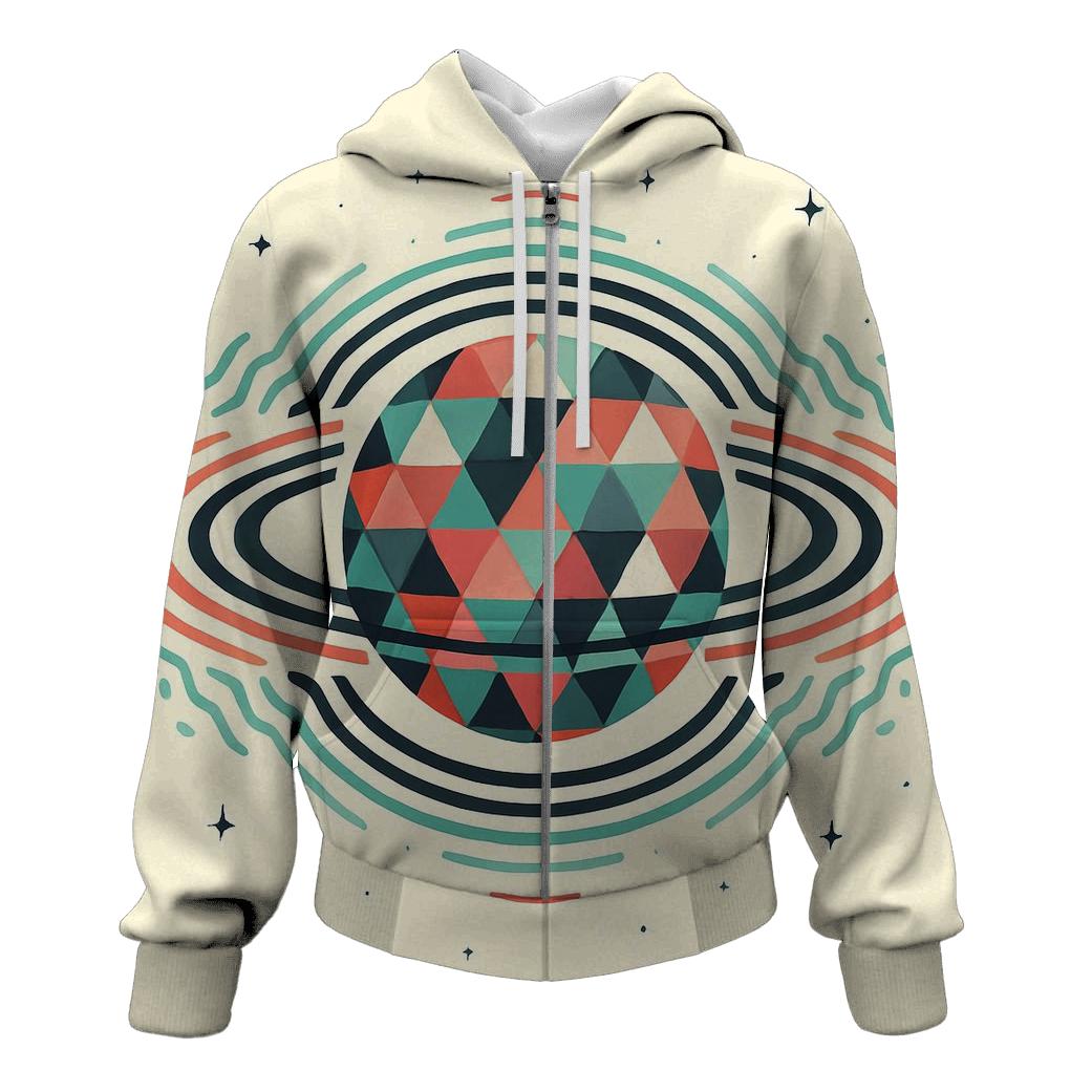 Geometric Saturn Soundwaves zip-up hoodies