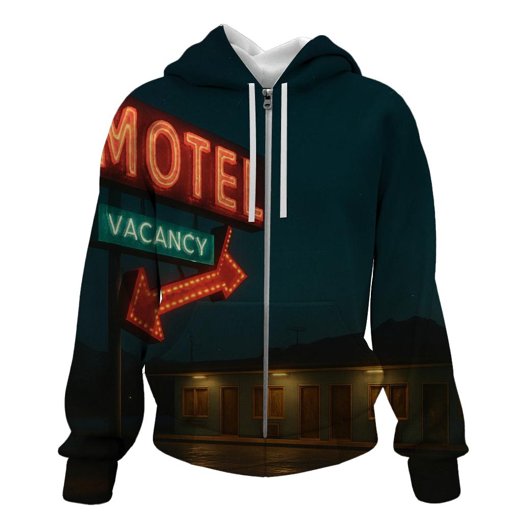 Retro Motel Roadside Night Scene lightweight hoodies