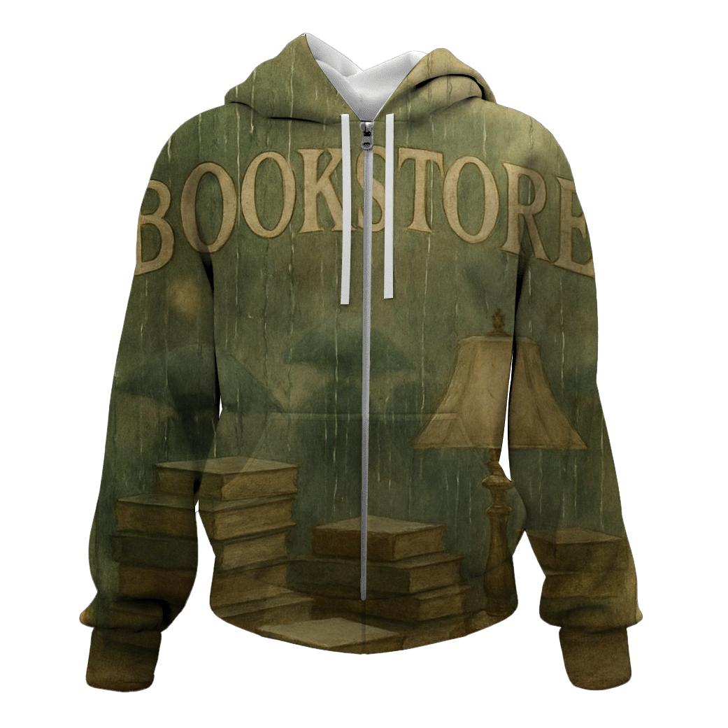 Vintage Bookstore Rainy Window graphic hoodies