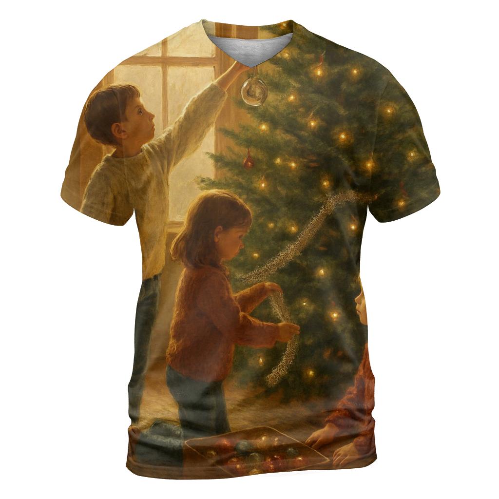 Children Decorating The Christmas Tree designer pattern shirts