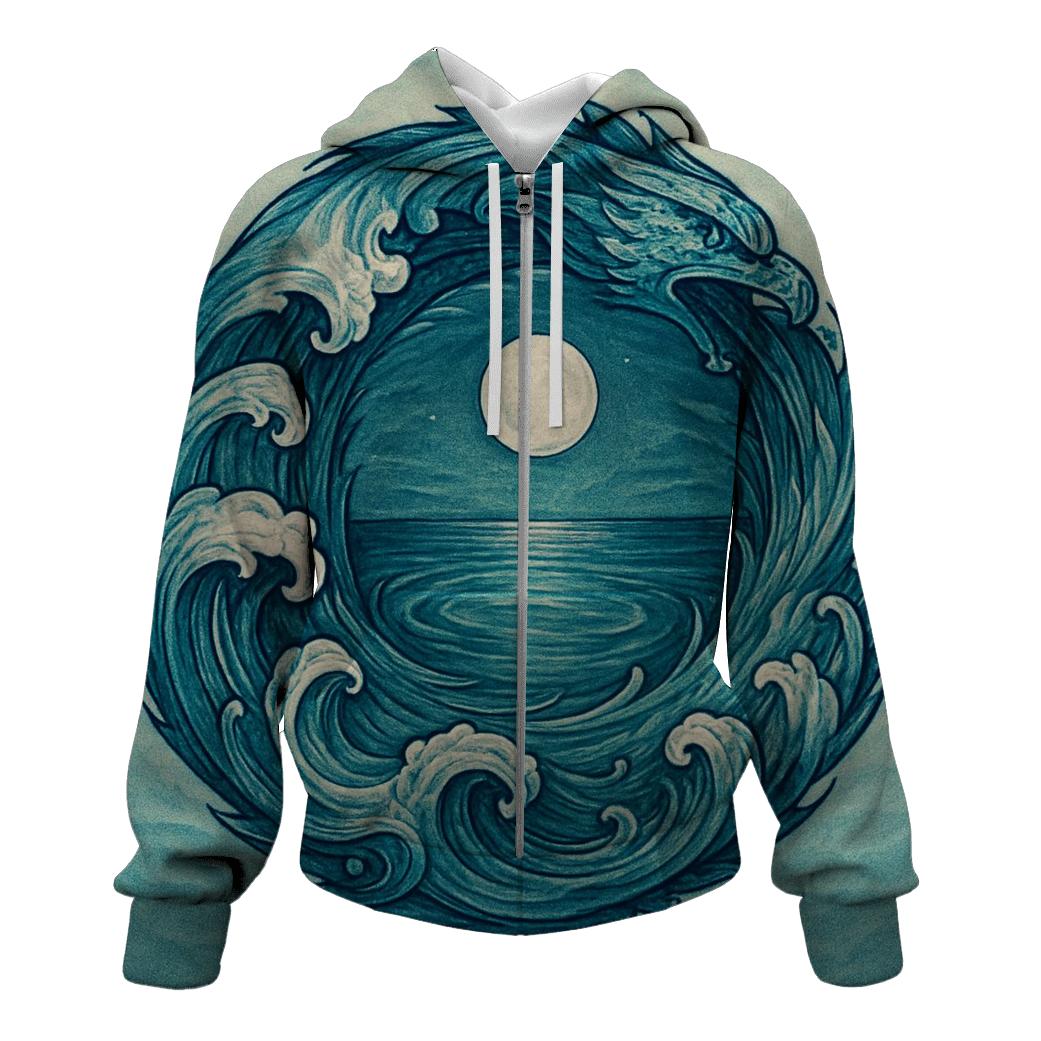Ocean Tide Spiral Ouroboros zip-up hoodies