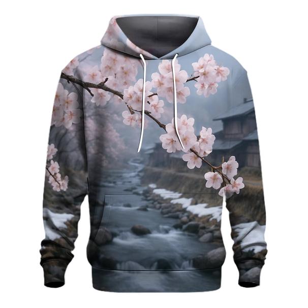 Cherry Blossoms Over Snow Melt Stream custom hoodies