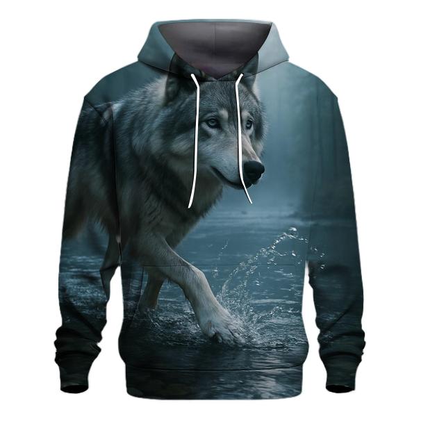 Timber Wolf Crossing Forest Stream printed hoodies