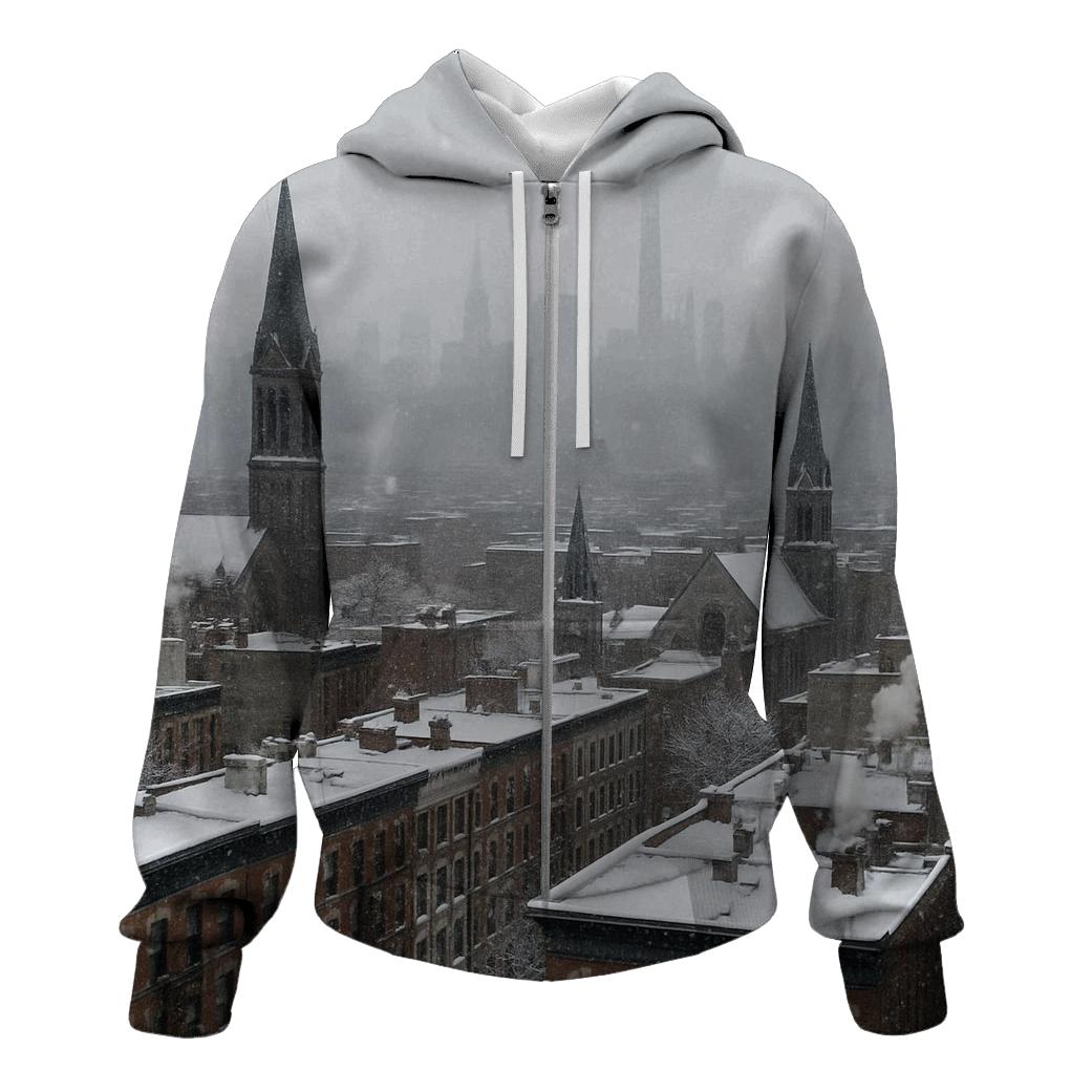 Winter Snowfall Over Harlem Skyline hoodie designs
