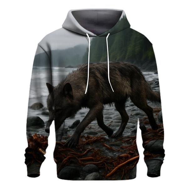 Coastal Wolf On Kelp Strewn Shore graphic hoodies