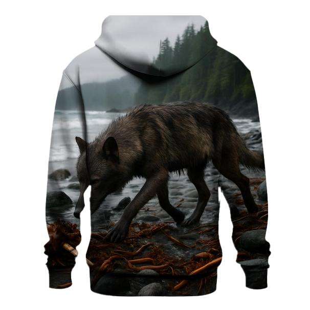Coastal Wolf On Kelp Strewn Shore graphic hoodies