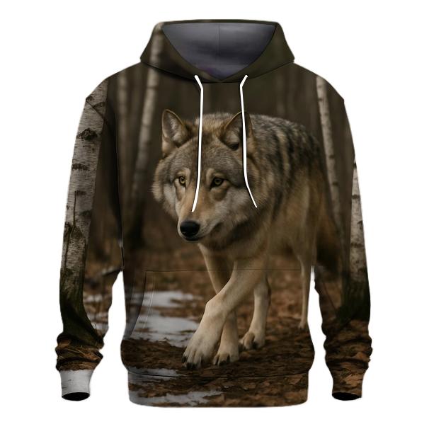 Eurasian Wolf Emerging From Birch Thicket hoodies fashion