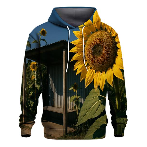 Sunflowers Framing A Rural Bus Stop zip-up hoodies