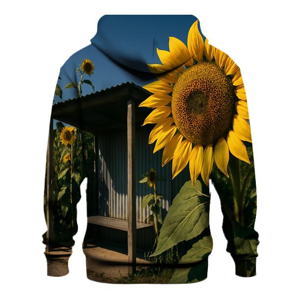 Sunflowers Framing A Rural Bus Stop zip-up hoodies