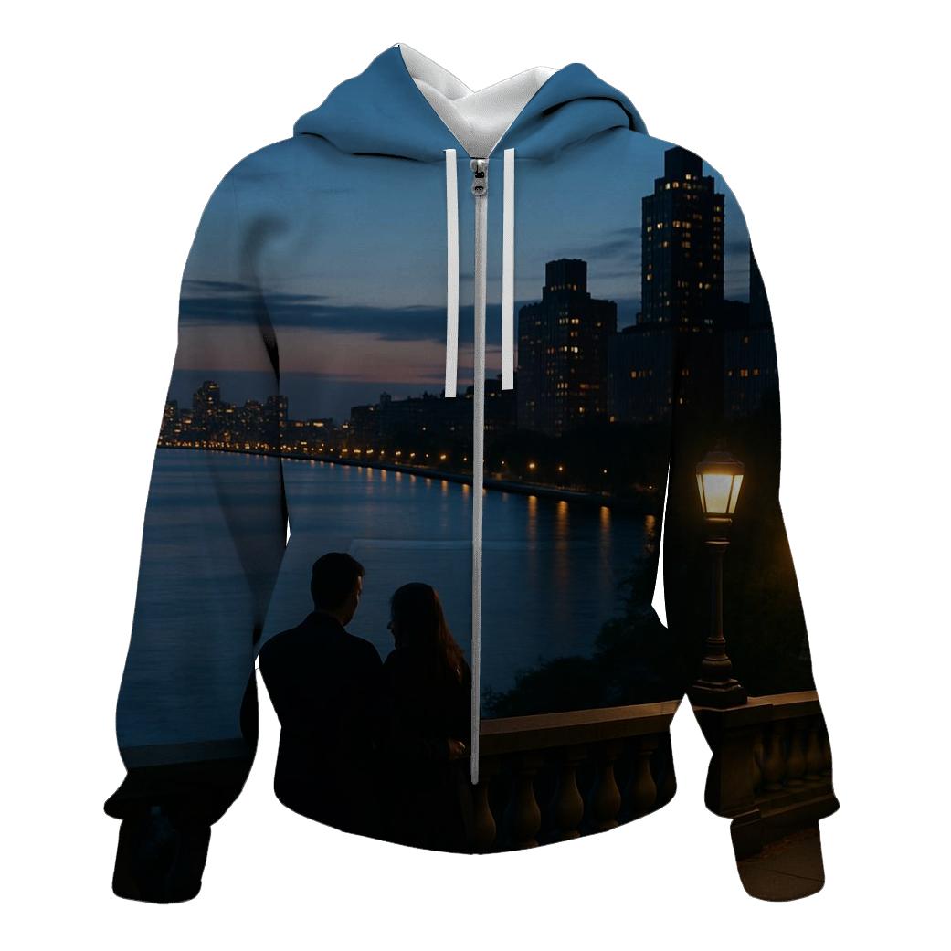 Upper West Side Riverside Overlook At Blue Hour zip-up hoodies