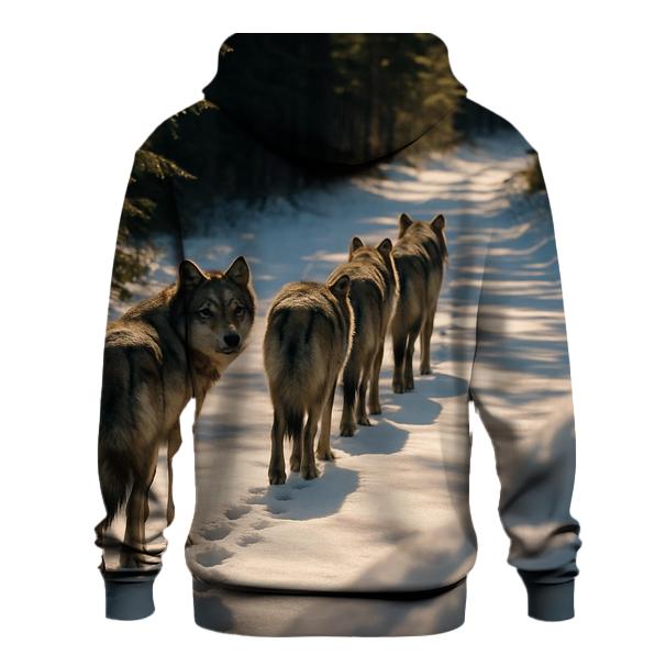 Wolf Pack Trotting Along Winter Logging Road hoodie trends
