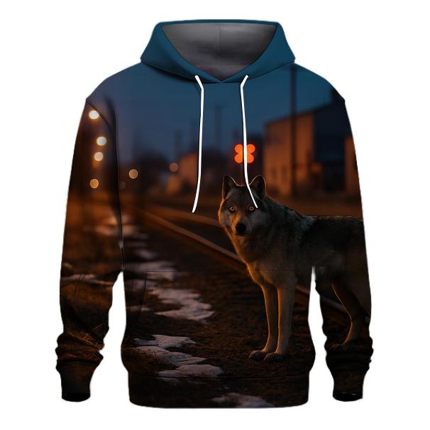 Urban Edge Wolf Near Railway Tracks printed hoodies