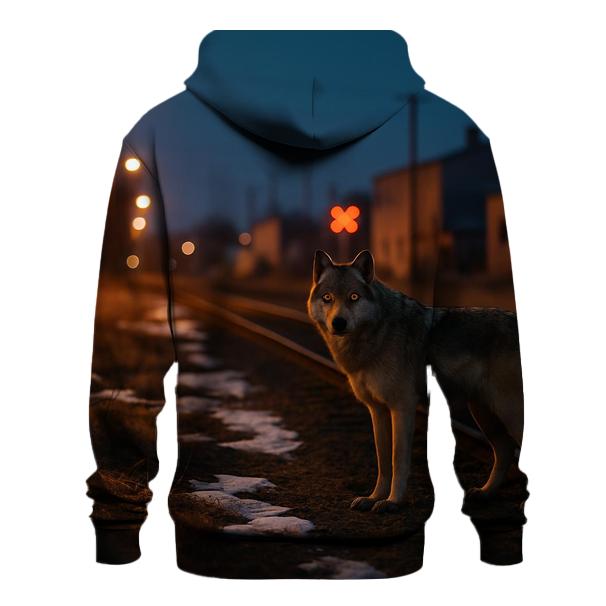 Urban Edge Wolf Near Railway Tracks printed hoodies