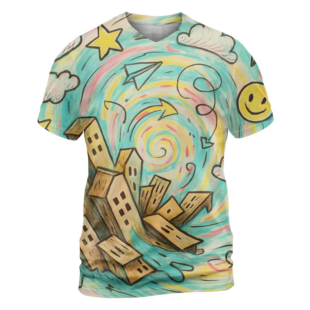 Whirlwind Cardboard City vibrant all-over design tees