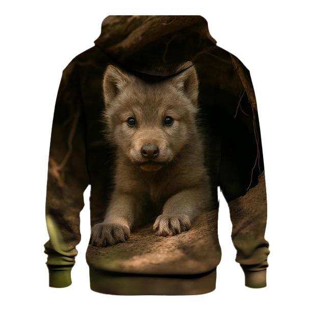 Wolf Pup Peering From Den Entrance zip-up hoodies