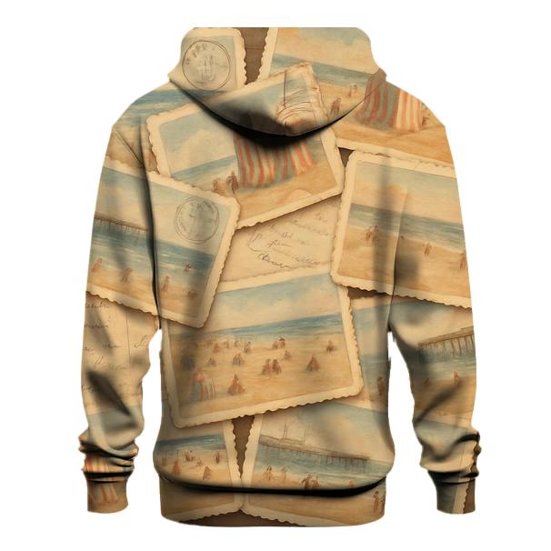 Vintage Seaside Postcard Montage embroidered hoodies