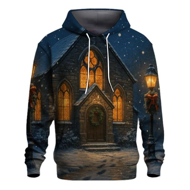 Midnight Snowfall At The Village Chapel custom hoodies