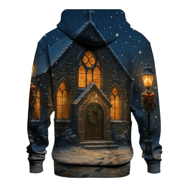 Midnight Snowfall At The Village Chapel custom hoodies