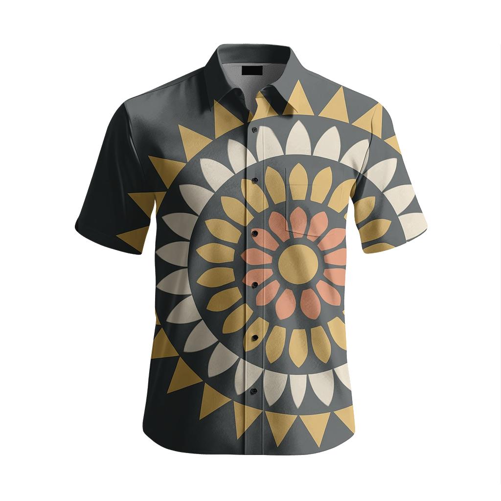 Mandala Sunburst Centered Motif embroidered logo shirts