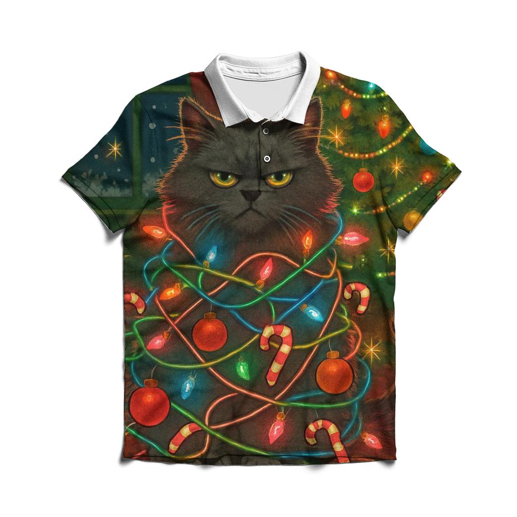 Grumpy Cat Christmas Light Tangle custom polo shirts