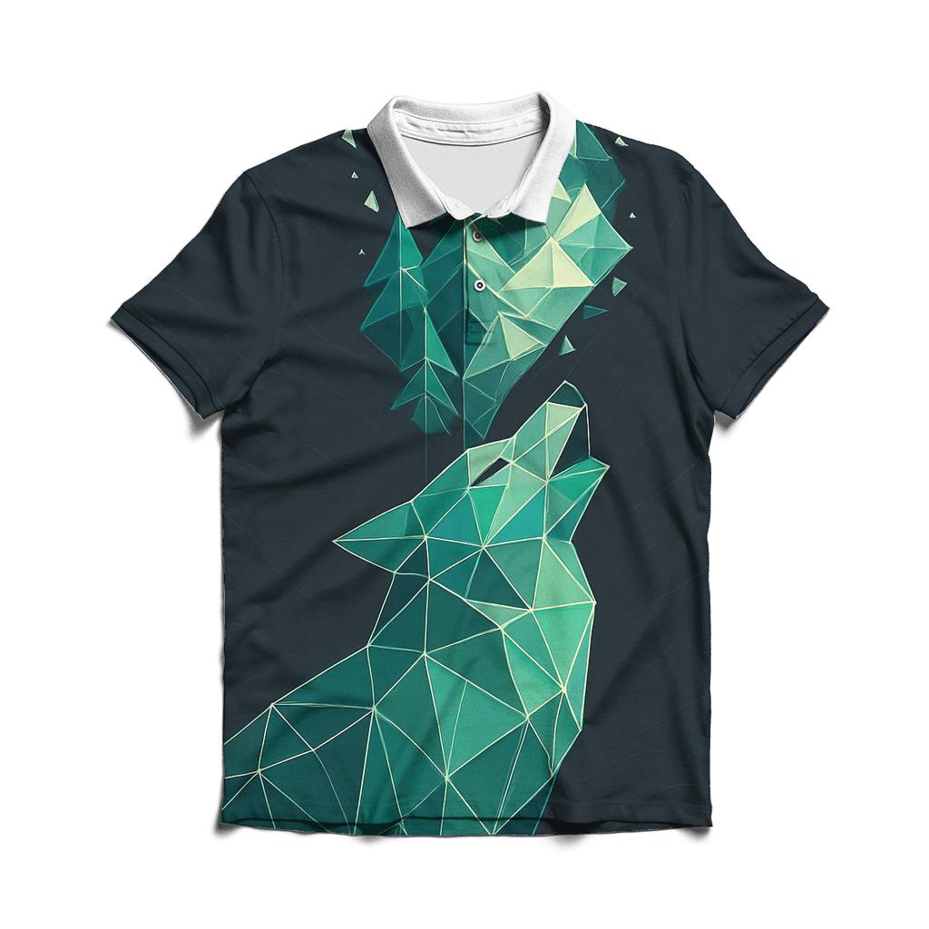 Geometric Forest Echo Wolf personalized polo shirts