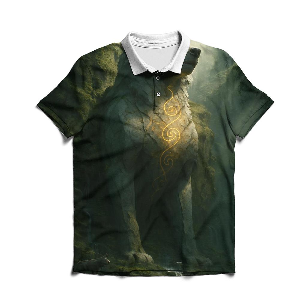 Ancient Stone Guardian Wolf embroidered polo tops
