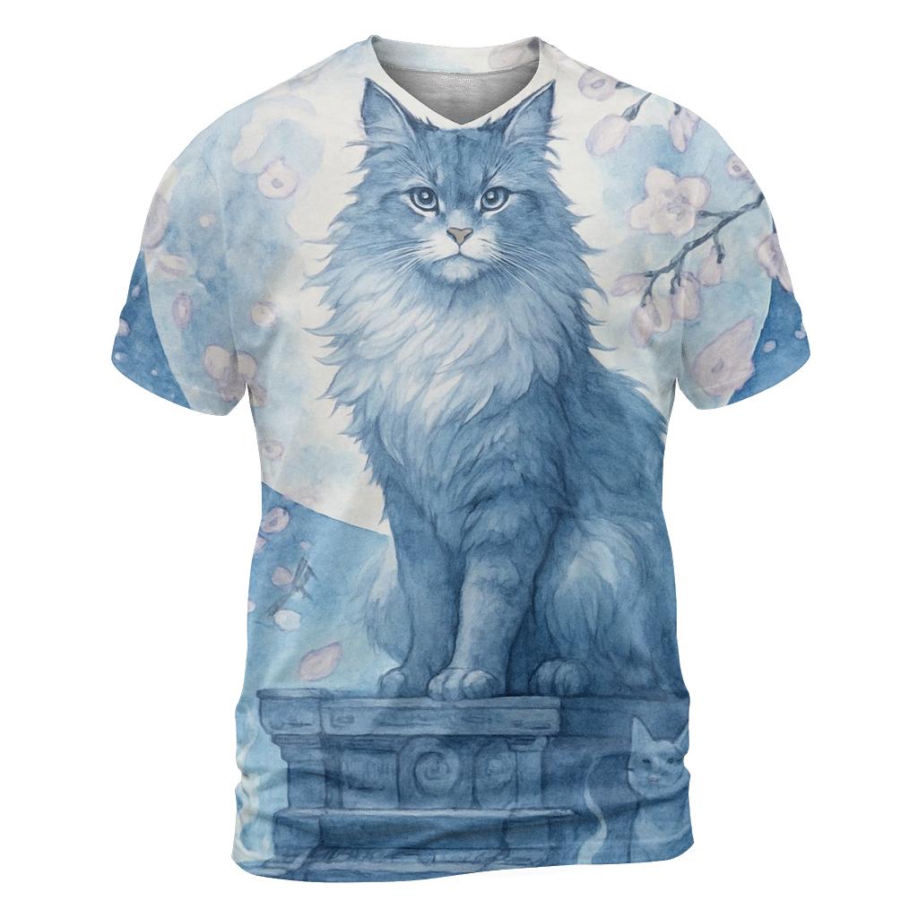 Moonlit Shrine Guardian Cat creative print fashion shirts