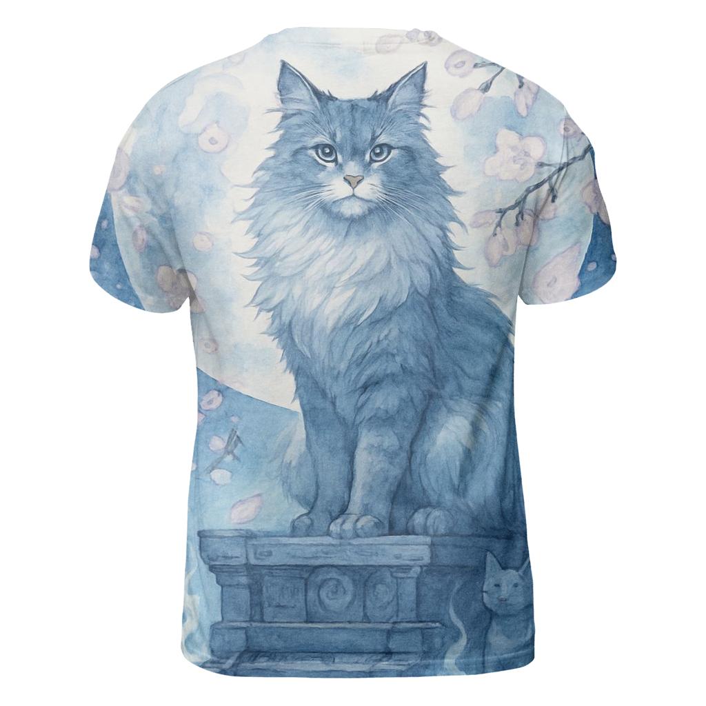 Moonlit Shrine Guardian Cat creative print fashion shirts
