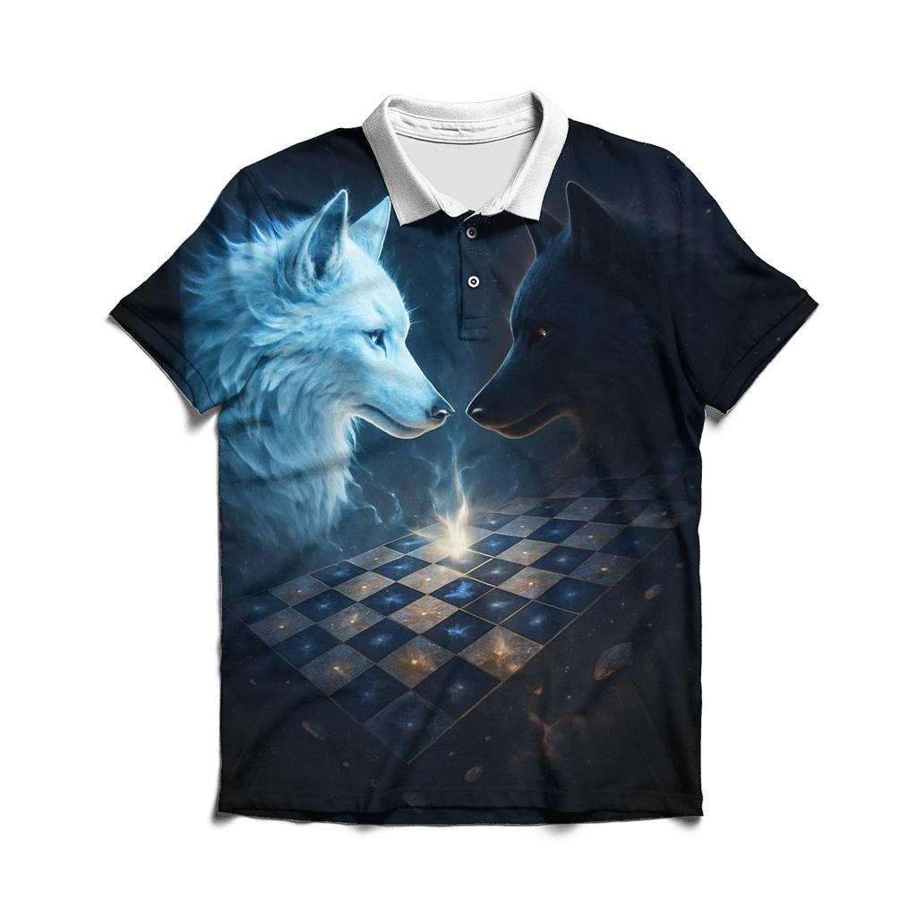 Cosmic Chess Wolf Duel embroidered polo tops