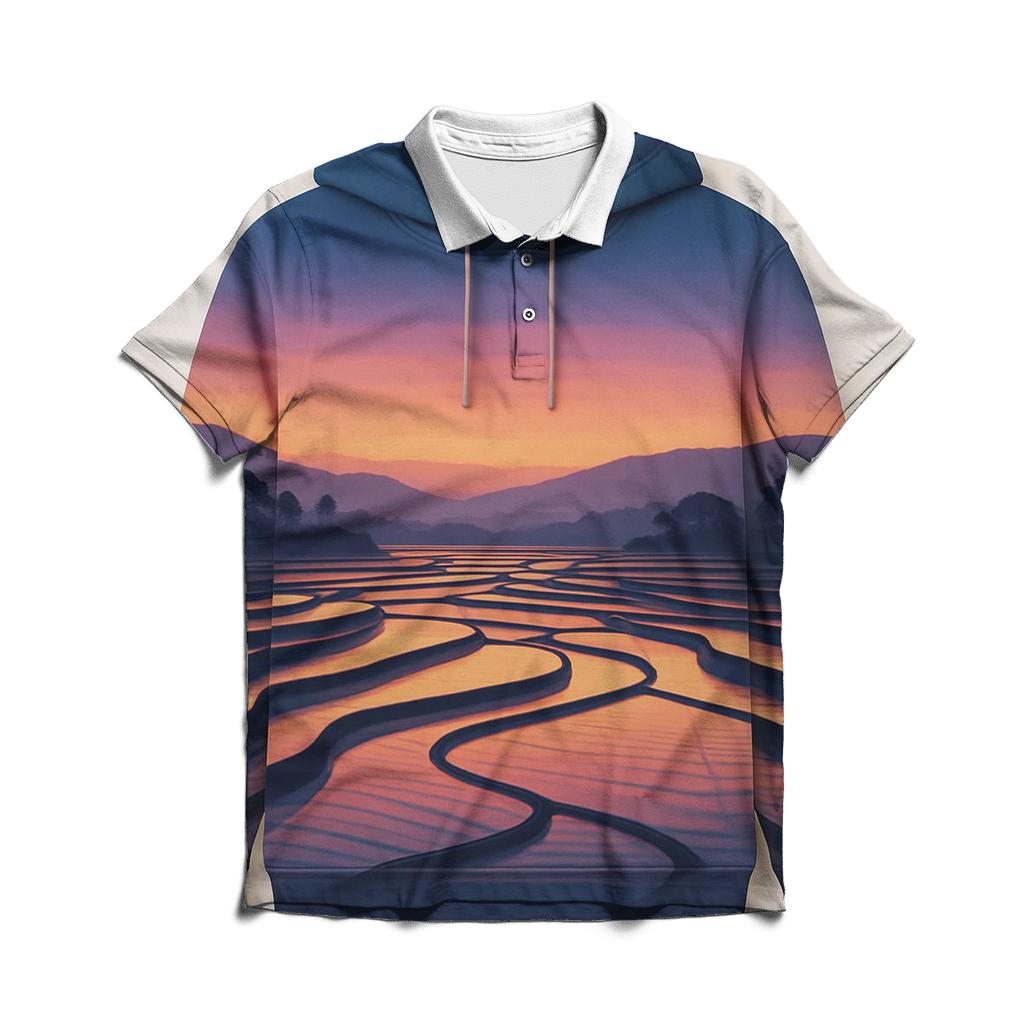 Twilight Reflections In The Rice Fields classic pique polos