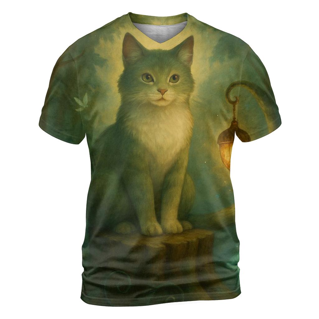 Forest Lantern Guardian Cat creative print fashion shirts