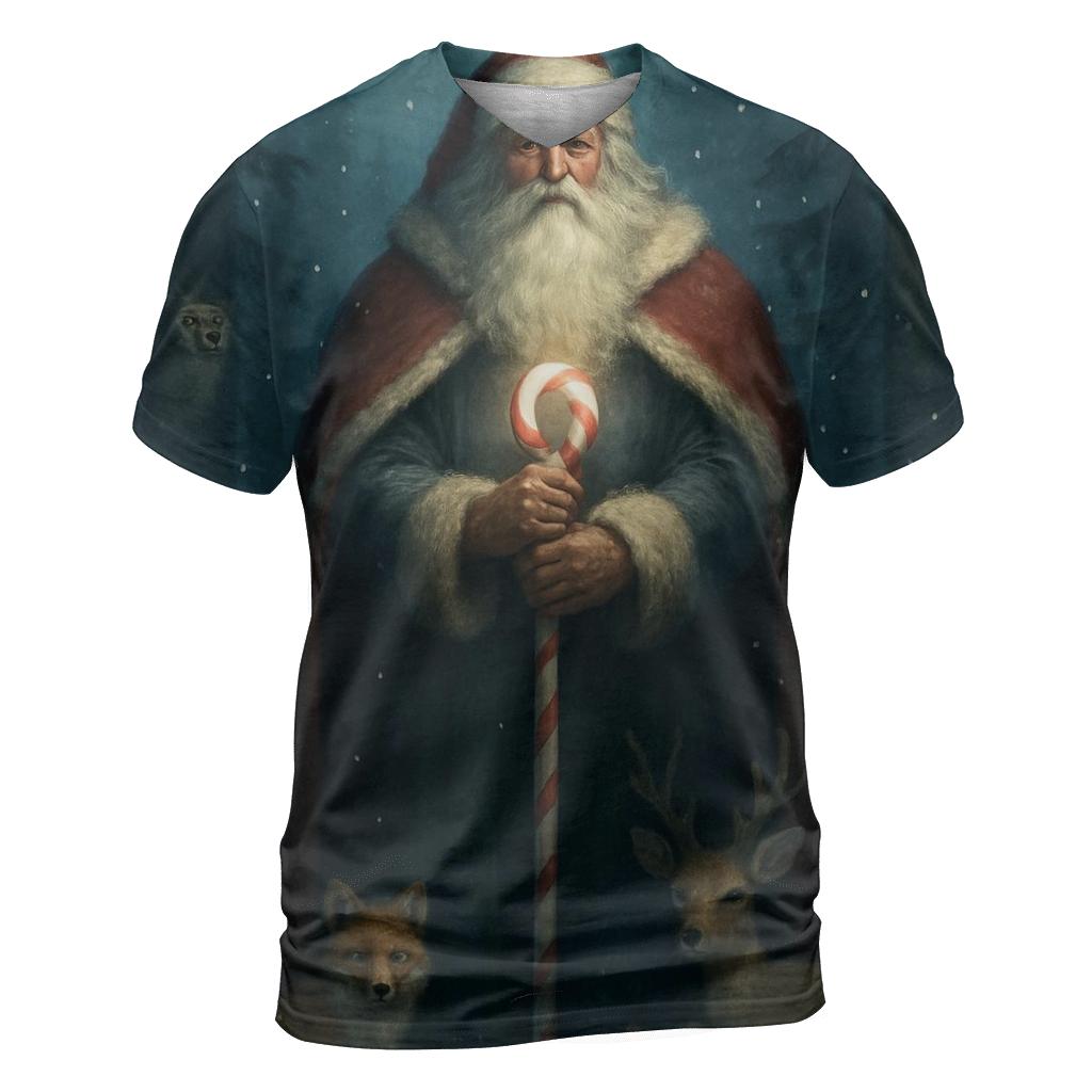 Midnight Forest Santa Guardian artistic all-over print tops
