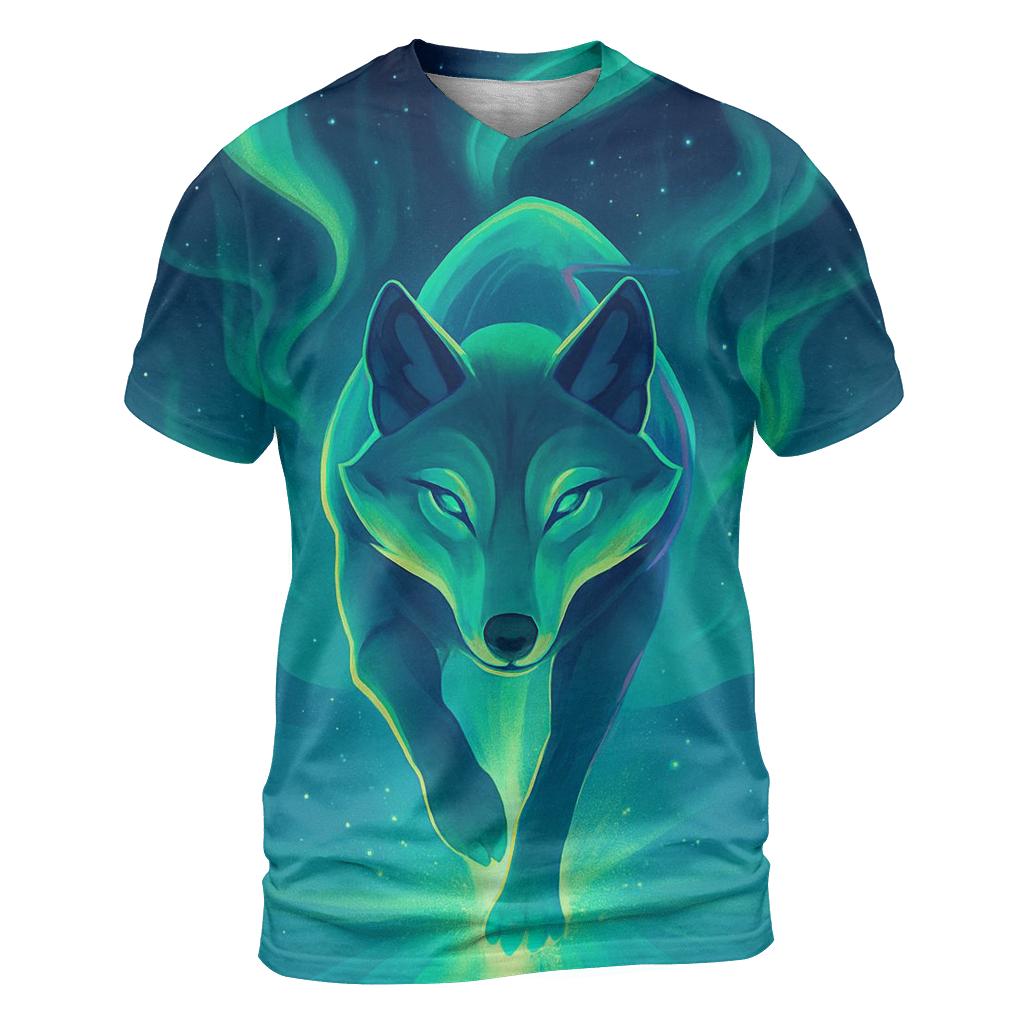 Aurora Trail Runner Wolf vibrant all-over design tees
