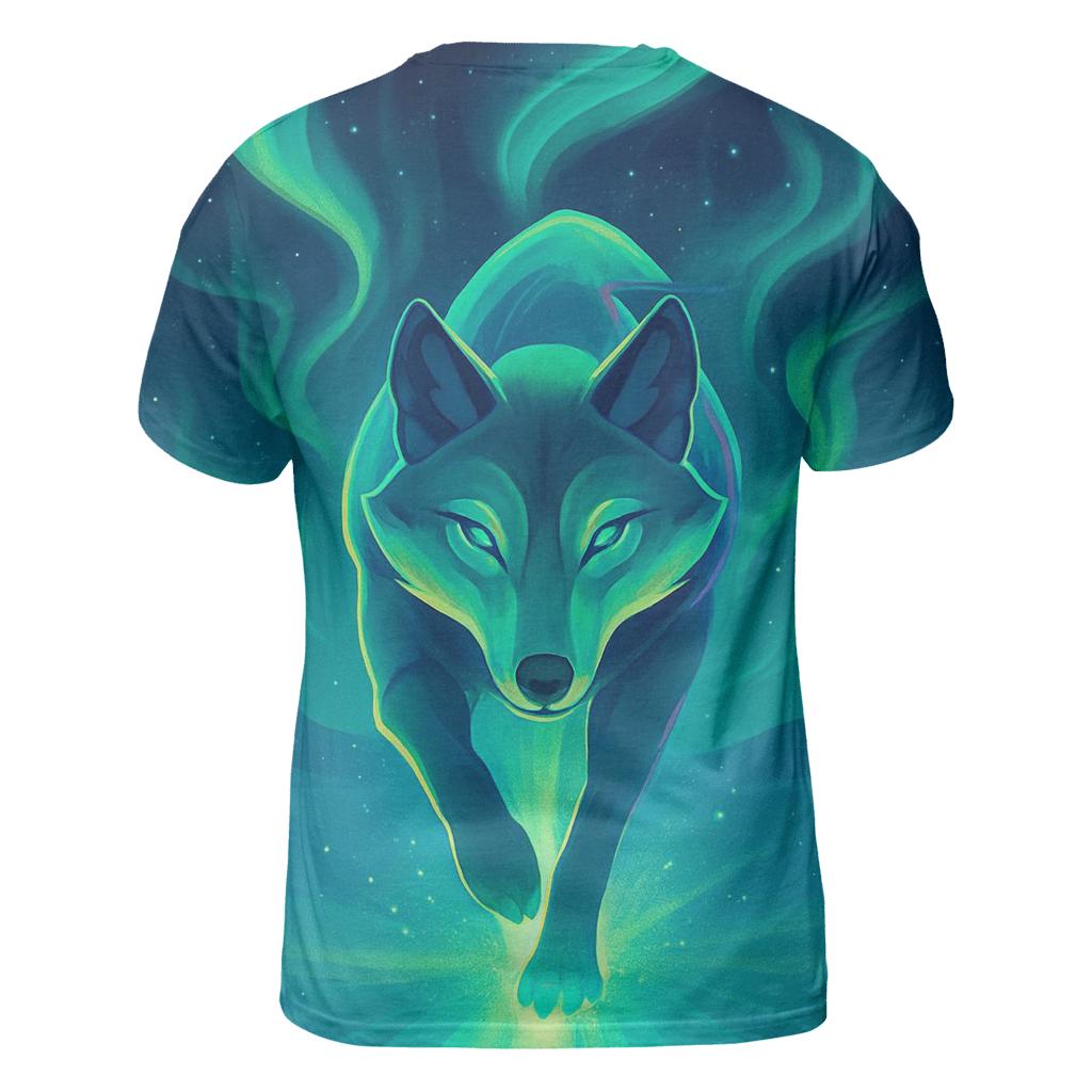 Aurora Trail Runner Wolf vibrant all-over design tees