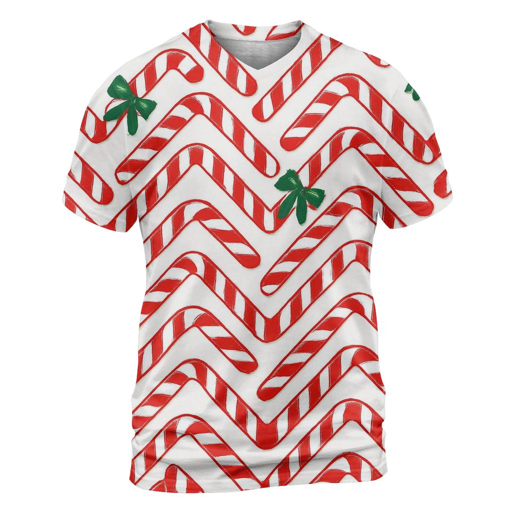 Candy Cane Chevron Parade On Snow White unique graphic print tees