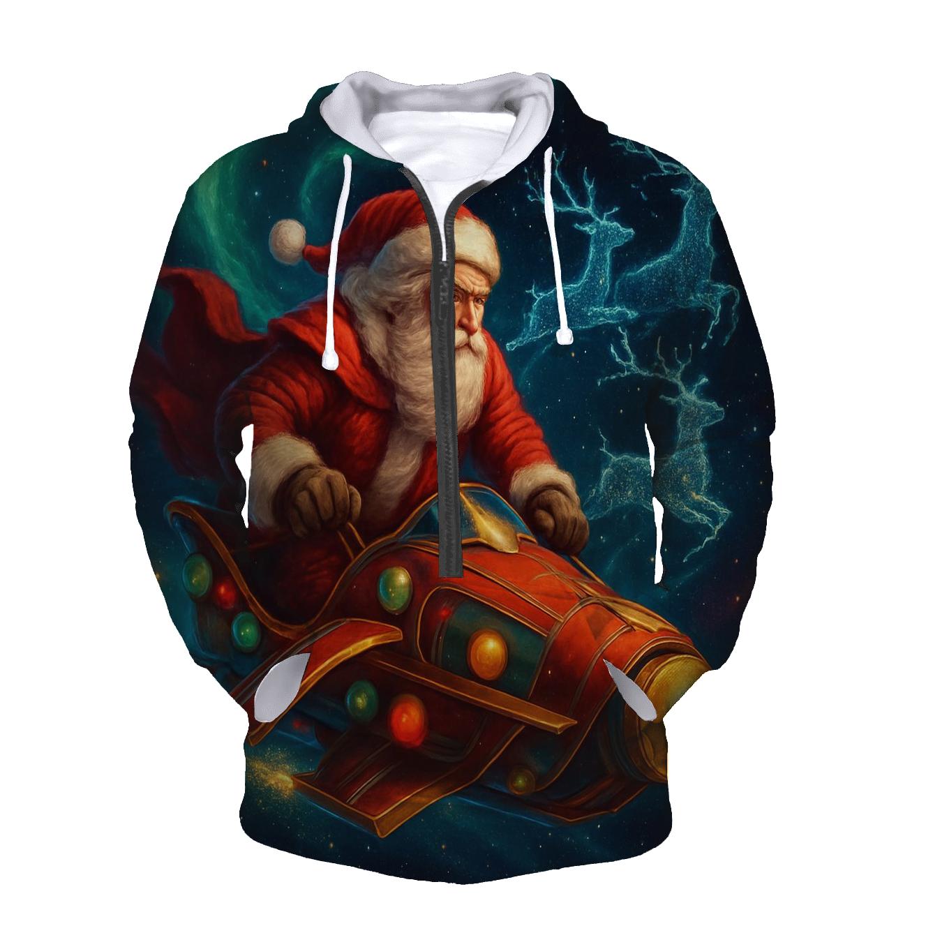 Galactic Aurora Santa Voyage embroidered hoodies