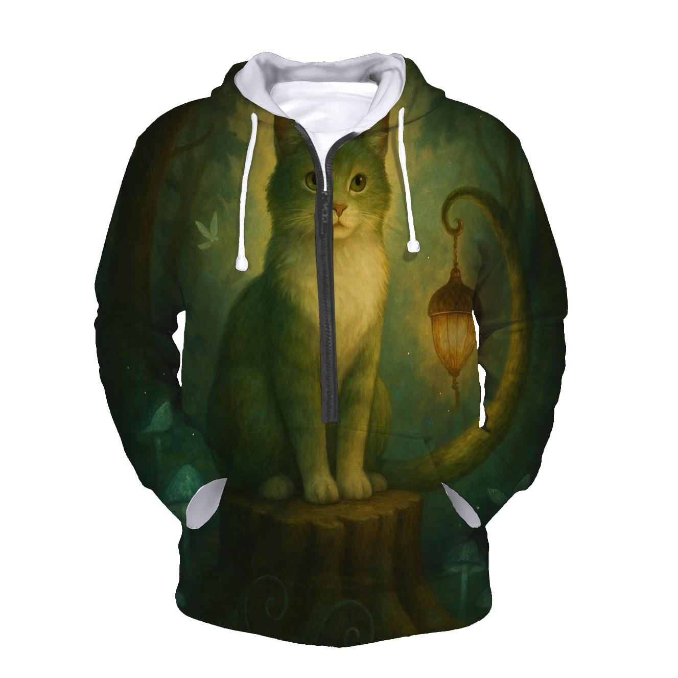 Forest Lantern Guardian Cat lightweight hoodies