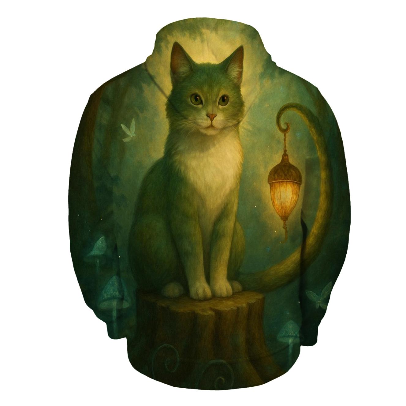 Forest Lantern Guardian Cat lightweight hoodies