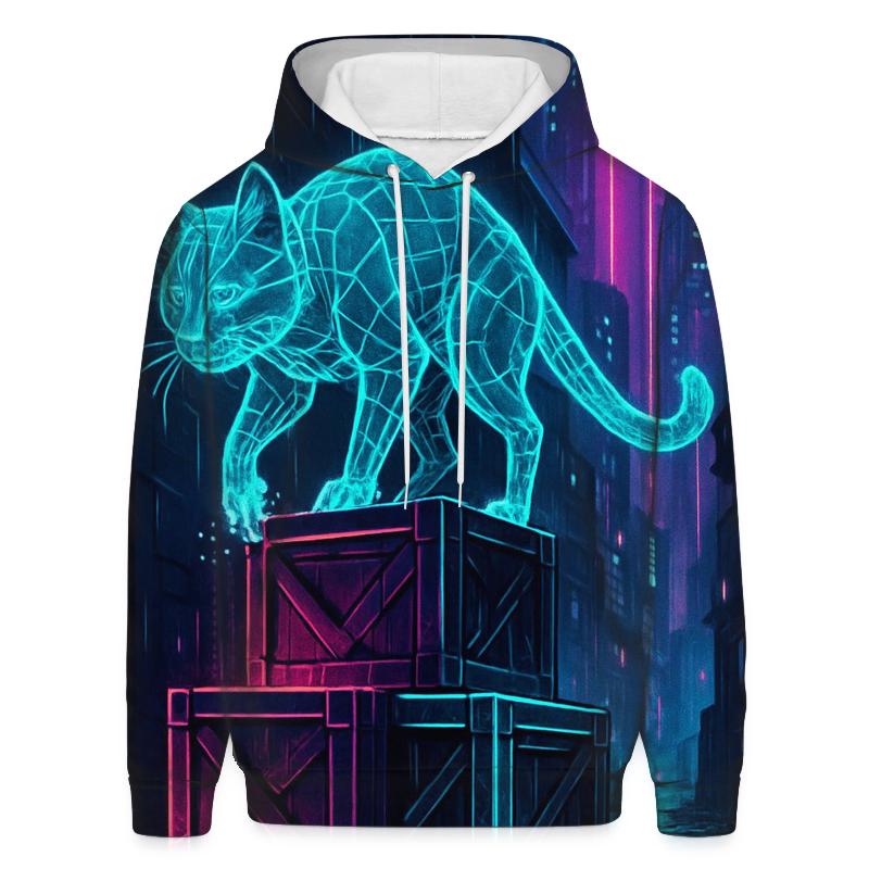 Cyber Alley Hologram Cat embroidered hoodies