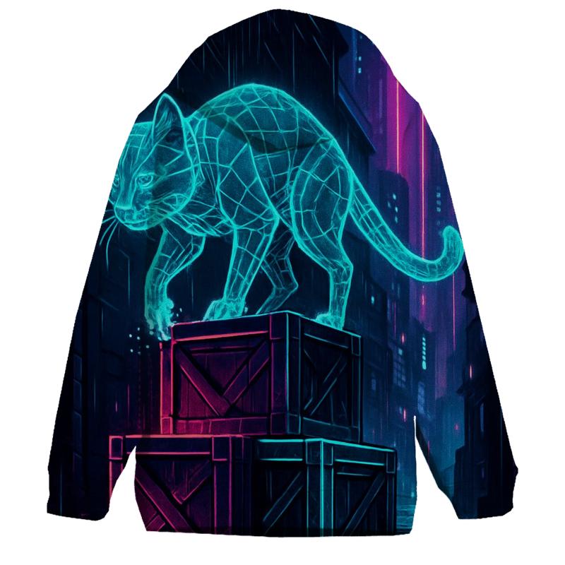 Cyber Alley Hologram Cat embroidered hoodies