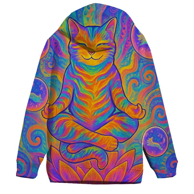 Psychedelic Lotus Cat Dream embroidered hoodies