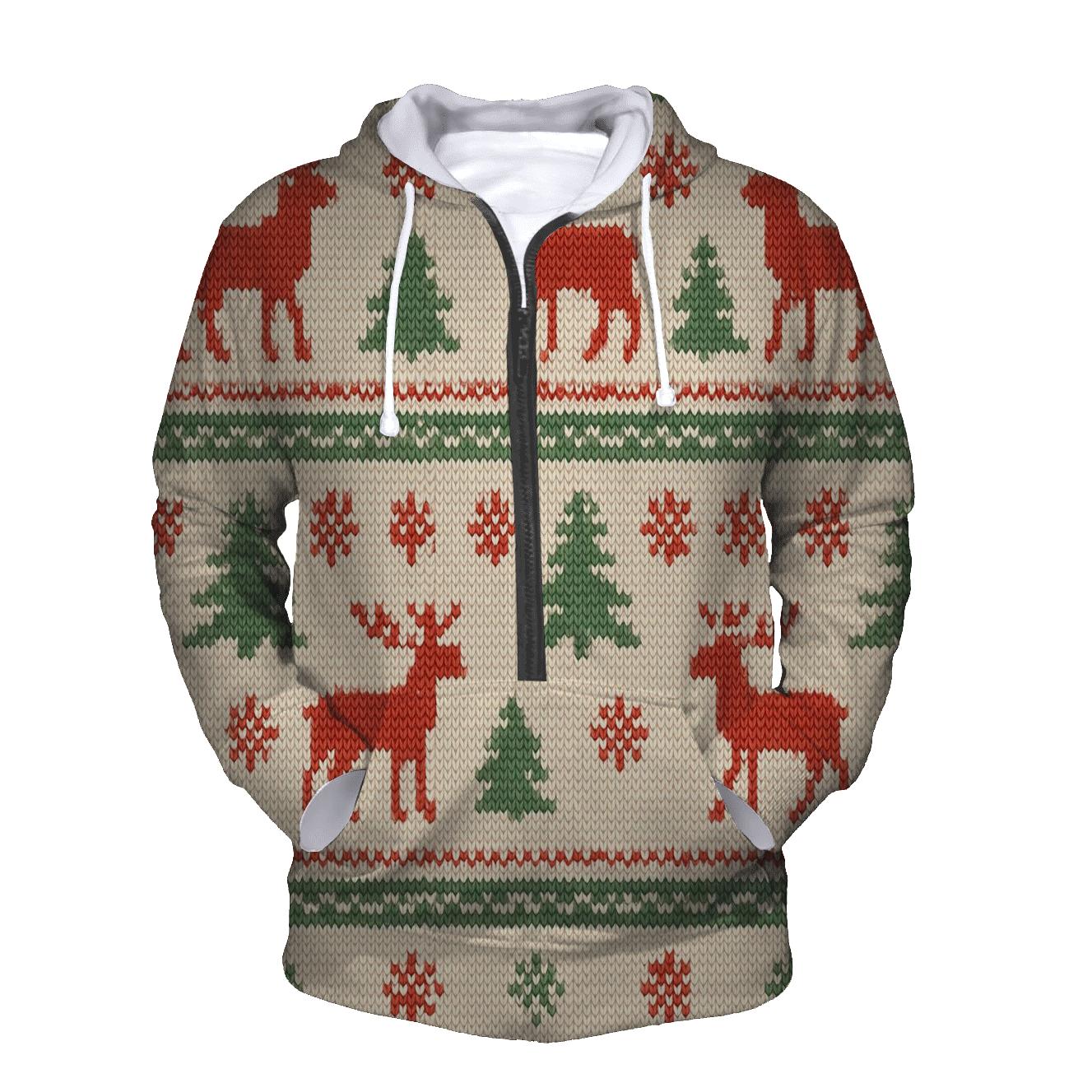 Nordic Reindeer Fair Isle Band On Ivory zip-up hoodies
