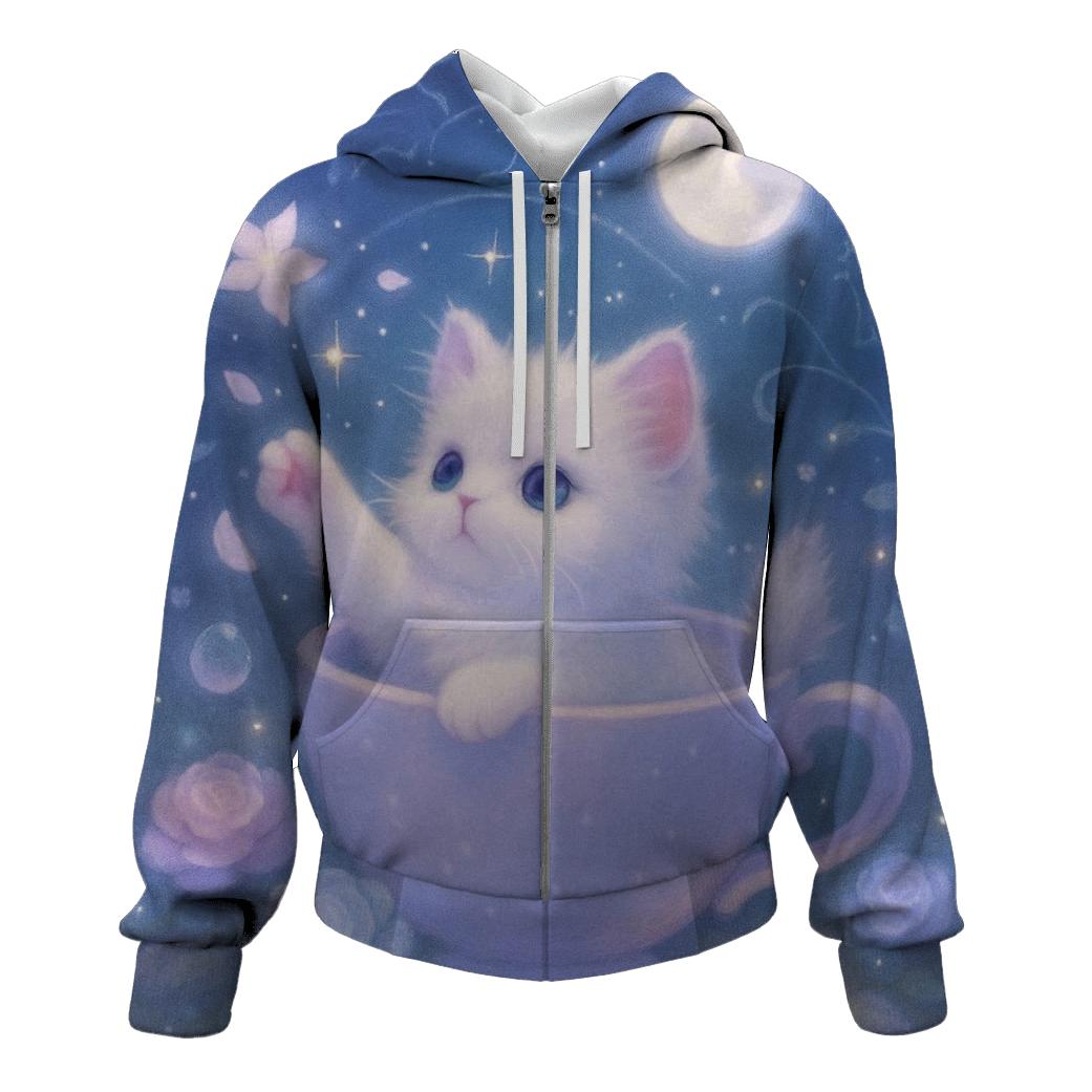 Starlit Teacup Cat Garden printed hoodies