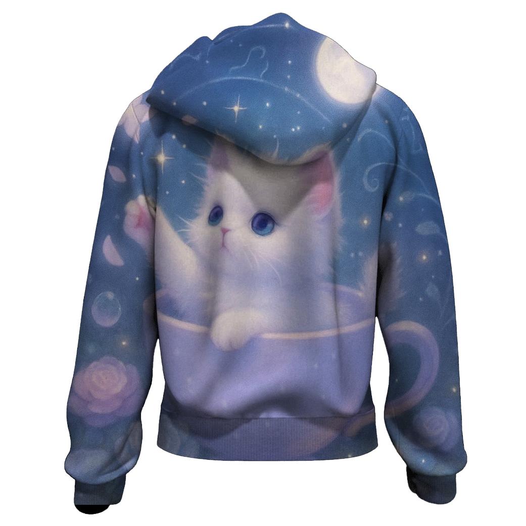 Starlit Teacup Cat Garden printed hoodies