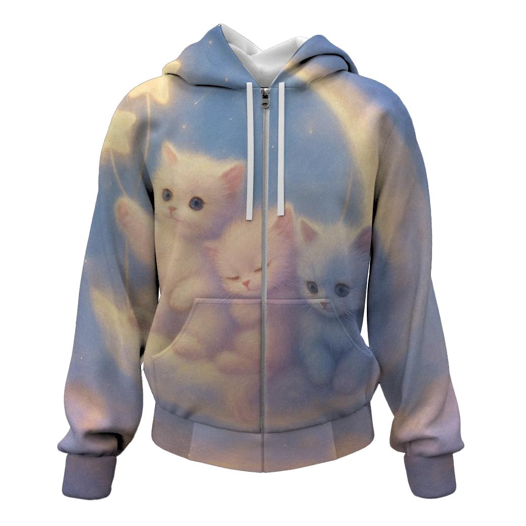 Moonlit Cloud Swing Kittens printed hoodies