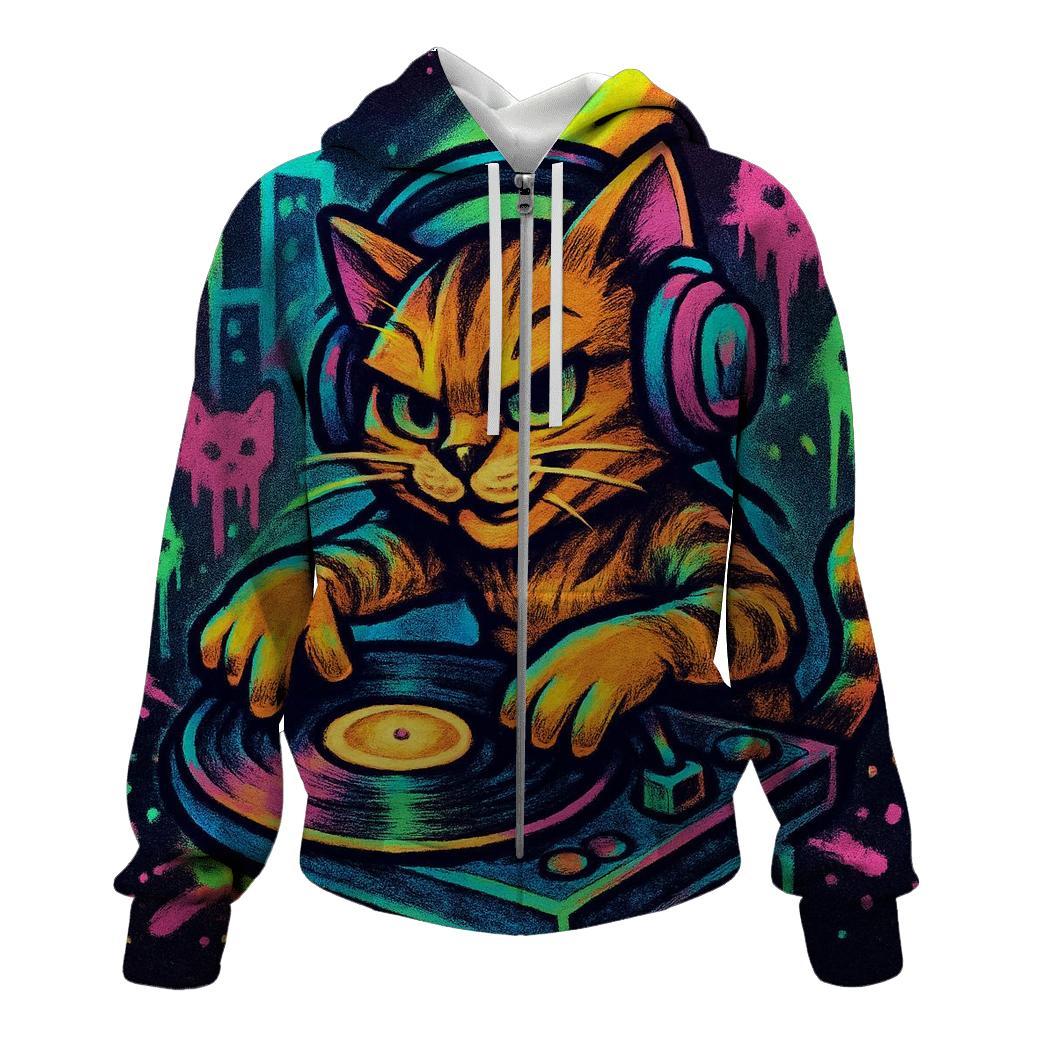Graffiti Alley DJ Cat zip-up hoodies