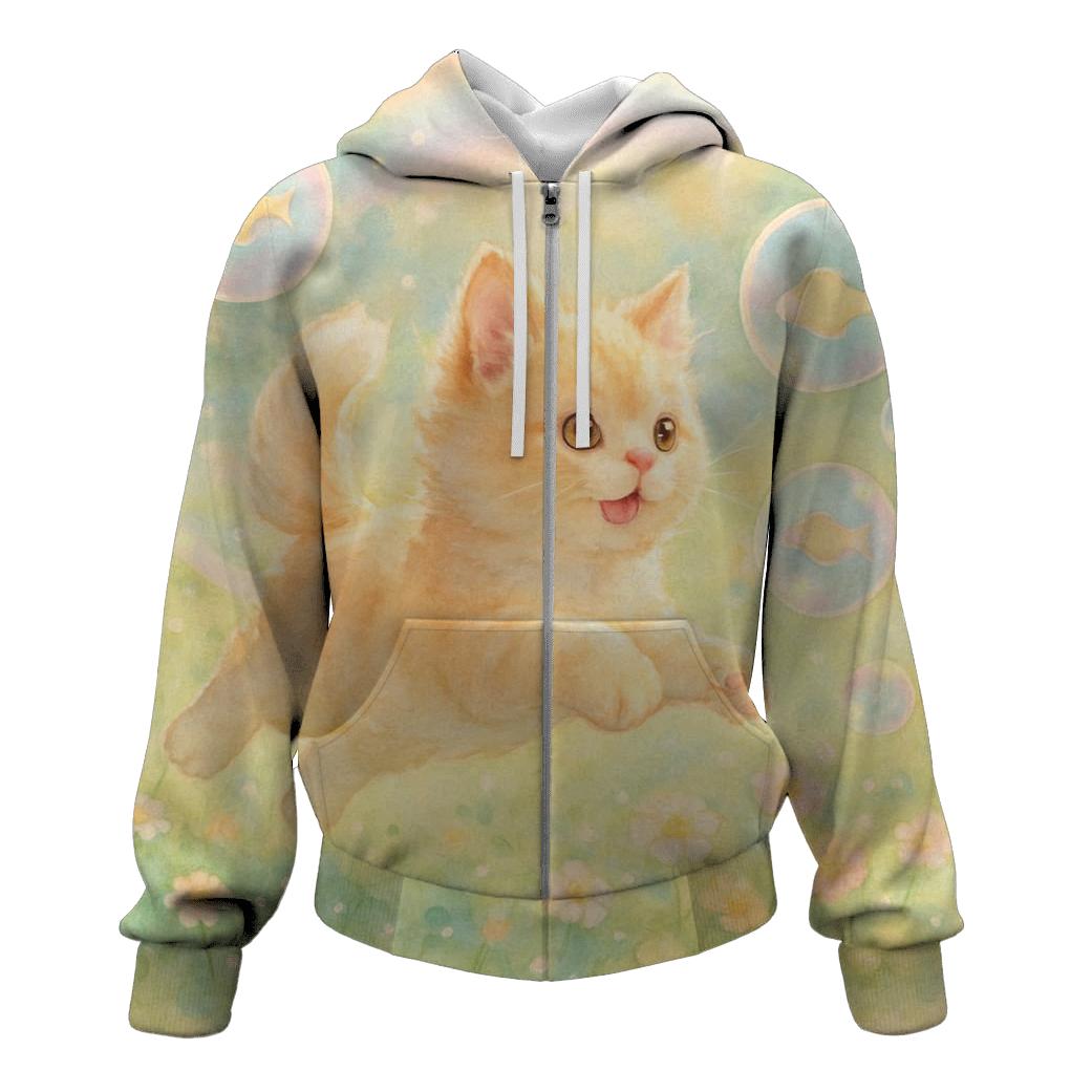 Sunrise Meadow Bubble Chase Cat premium hoodies