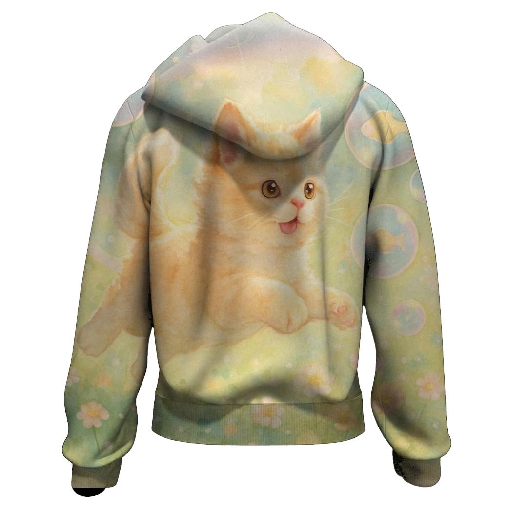 Sunrise Meadow Bubble Chase Cat premium hoodies
