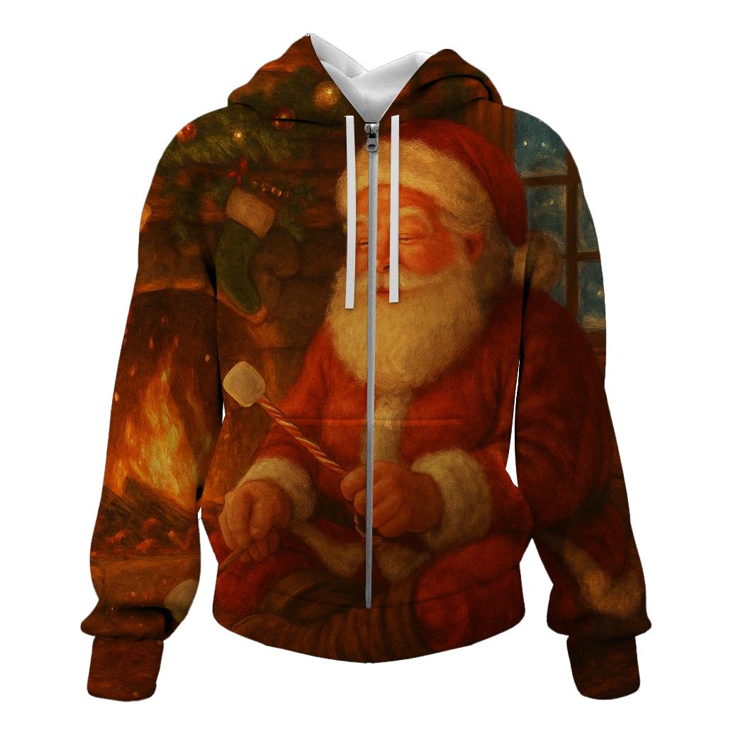 Cozy Cabin Santa Hearthside printed hoodies