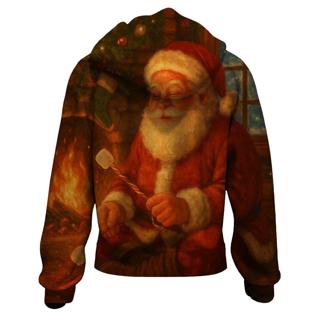 Cozy Cabin Santa Hearthside printed hoodies